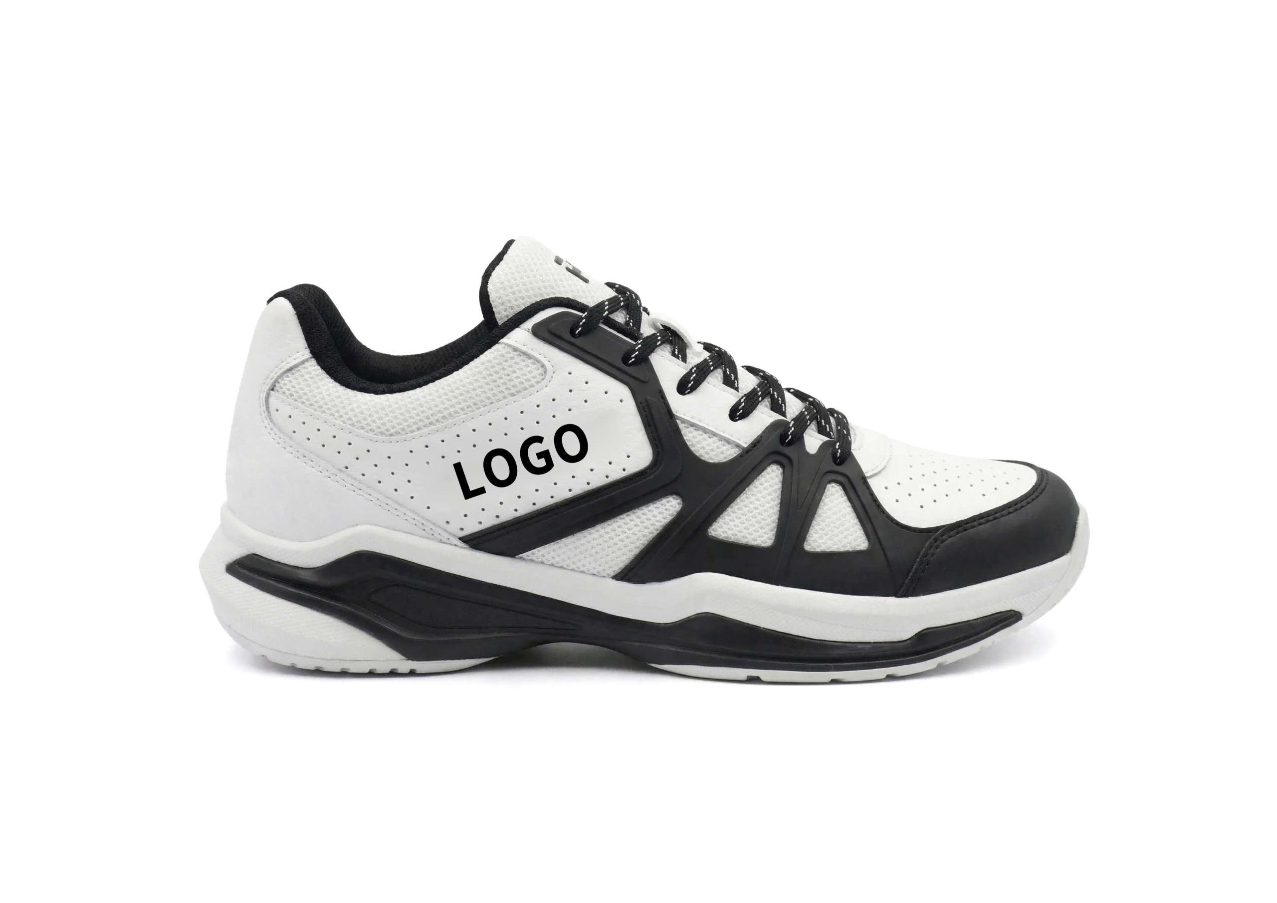 Black and White Pickleball Shoes with Geometric TPU Support